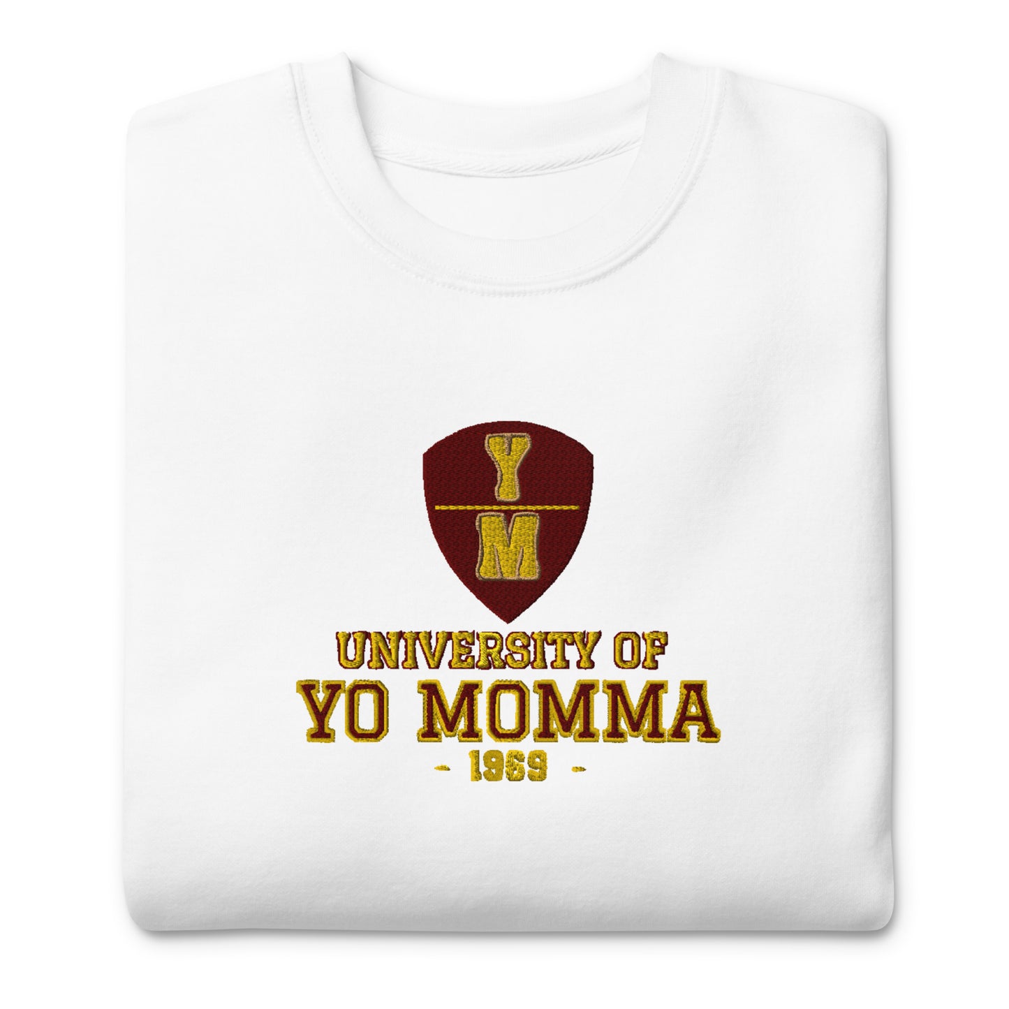 University of YO MOMMA Embroidered Crewneck